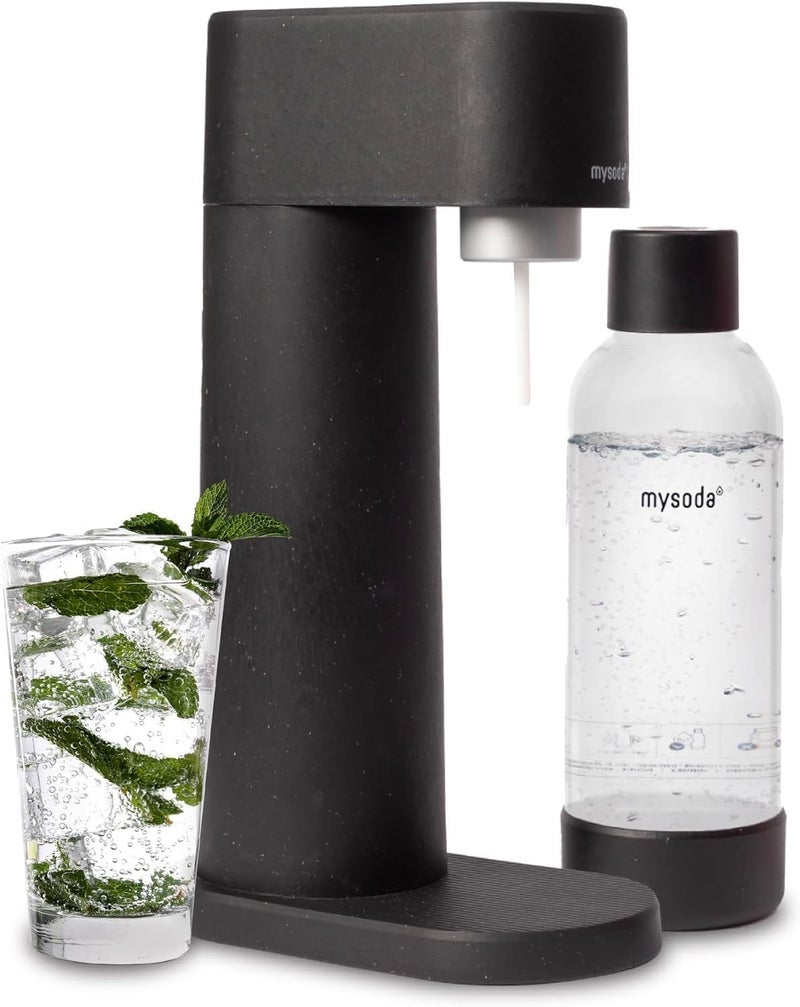 Mysoda Woody Sparkling Water Maker - Soda Streaming Machine Silent Carbonated Water Machine Robust Long-Lasting Aluminium Soda Maker 1L Water Bottle Without CO2 Cylinder - Black Soda Machine - Image 1